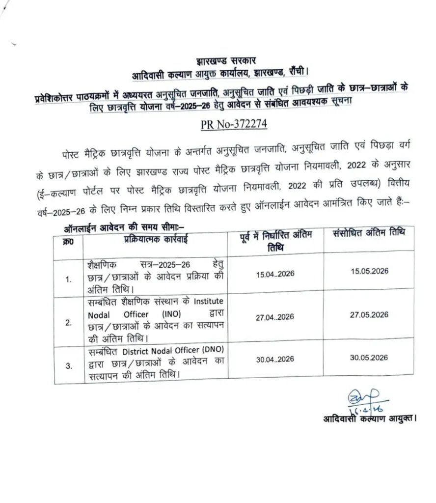 Jharkhand E kalyan Latest Last Date 2026