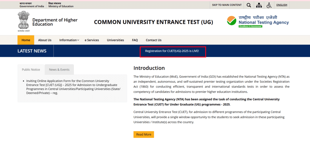 Home Page: Registration for CUET(UG)-2025 is LIVE!