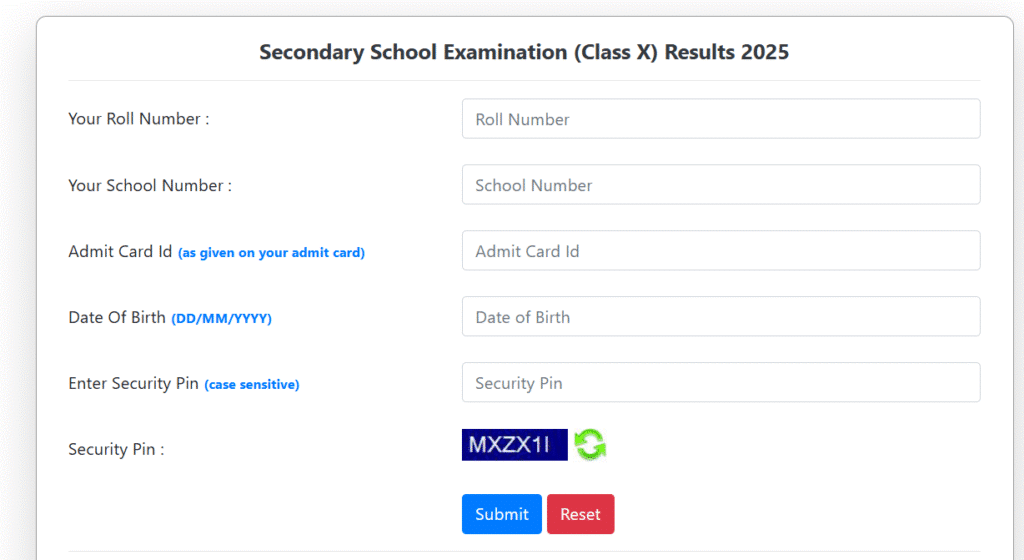 CBSE 10th Result Page