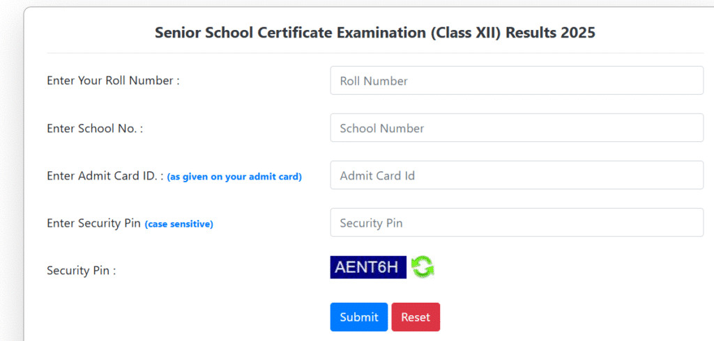 CBSE 12th Result page