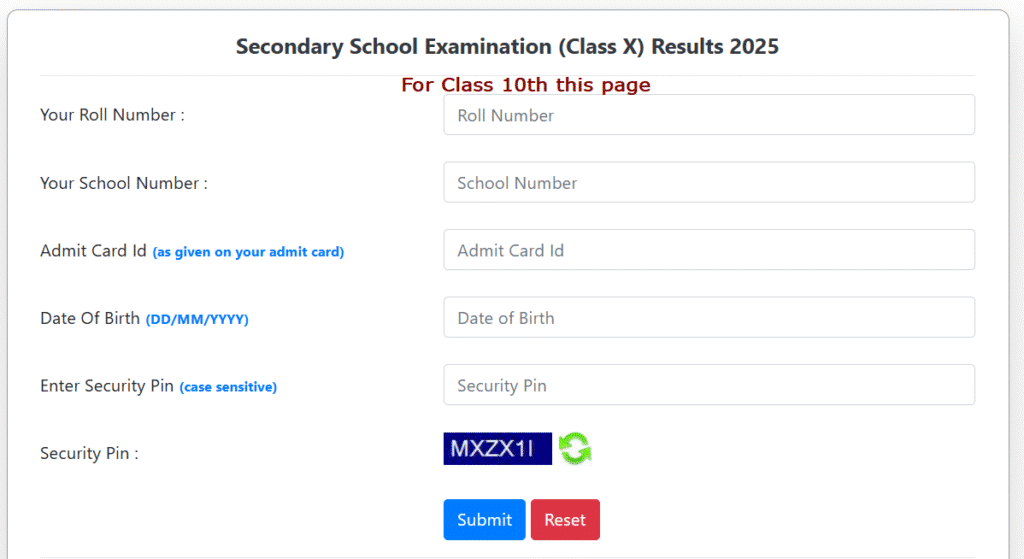 CBSE Result Page For Class 10th 2025